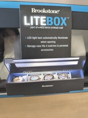 Brookstone LITEBOX Light-Up 4-Watch Storage Case in Black & Blue